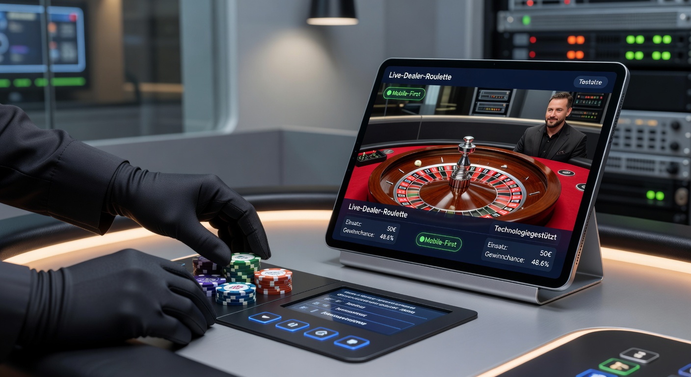 Nahaufnahme eines Croupiers an einem Live-Roulette-Tisch mit hochauflösenden Kameras und mobiler Streaming-Technik